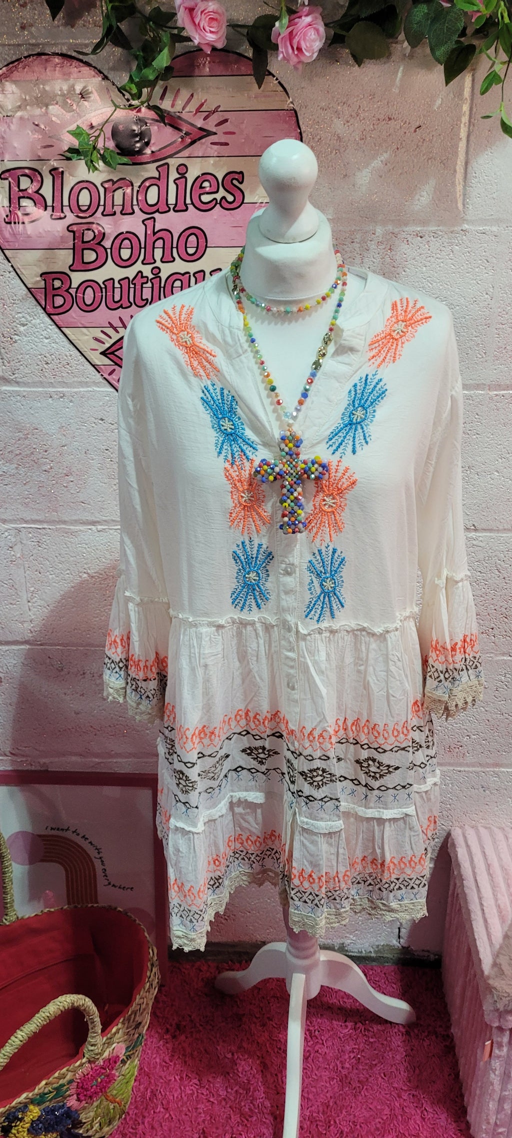Collette Beaded Aztec Button Down Midi Dress