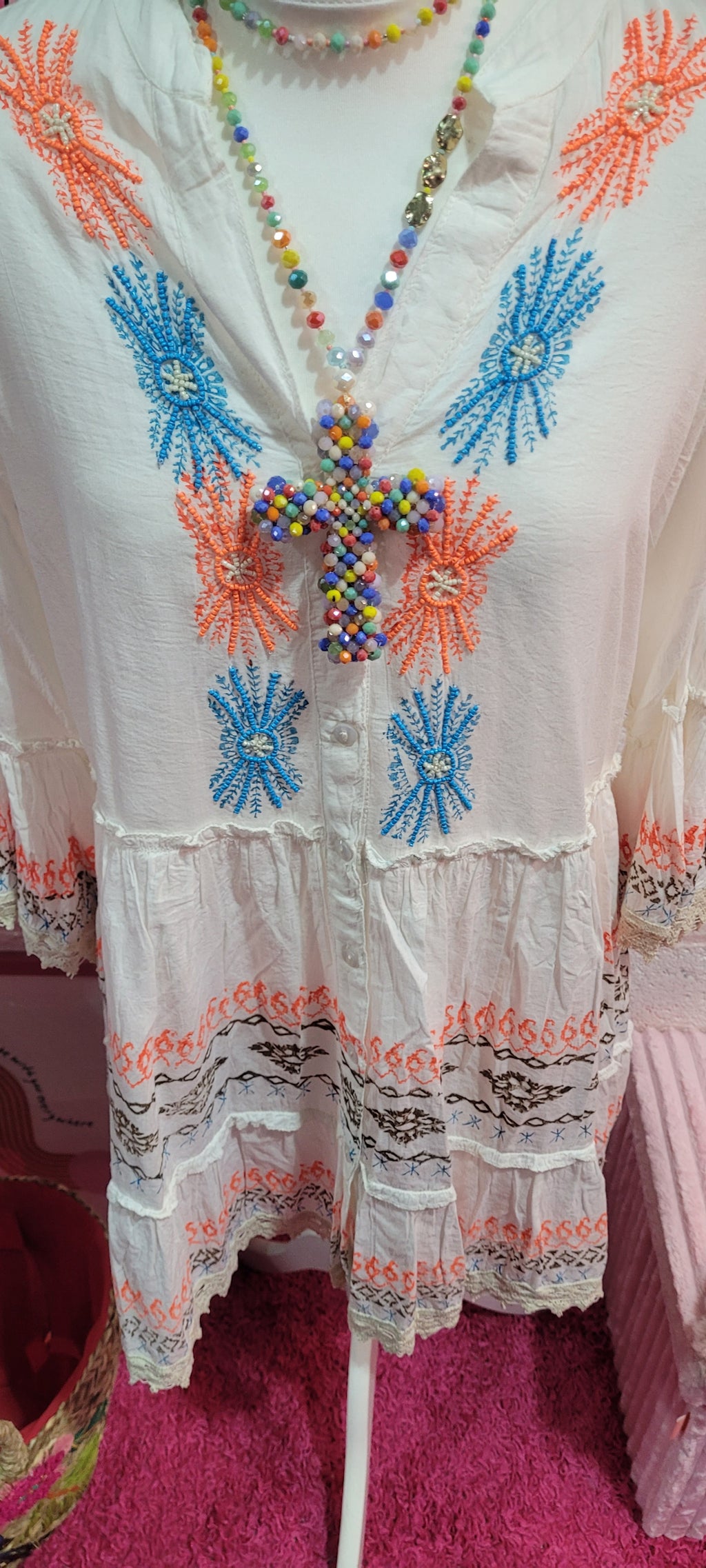 Collette Beaded Aztec Button Down Midi Dress