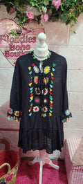 Pavana Crochet Trimmed Tassel Midi Beach Dress Black