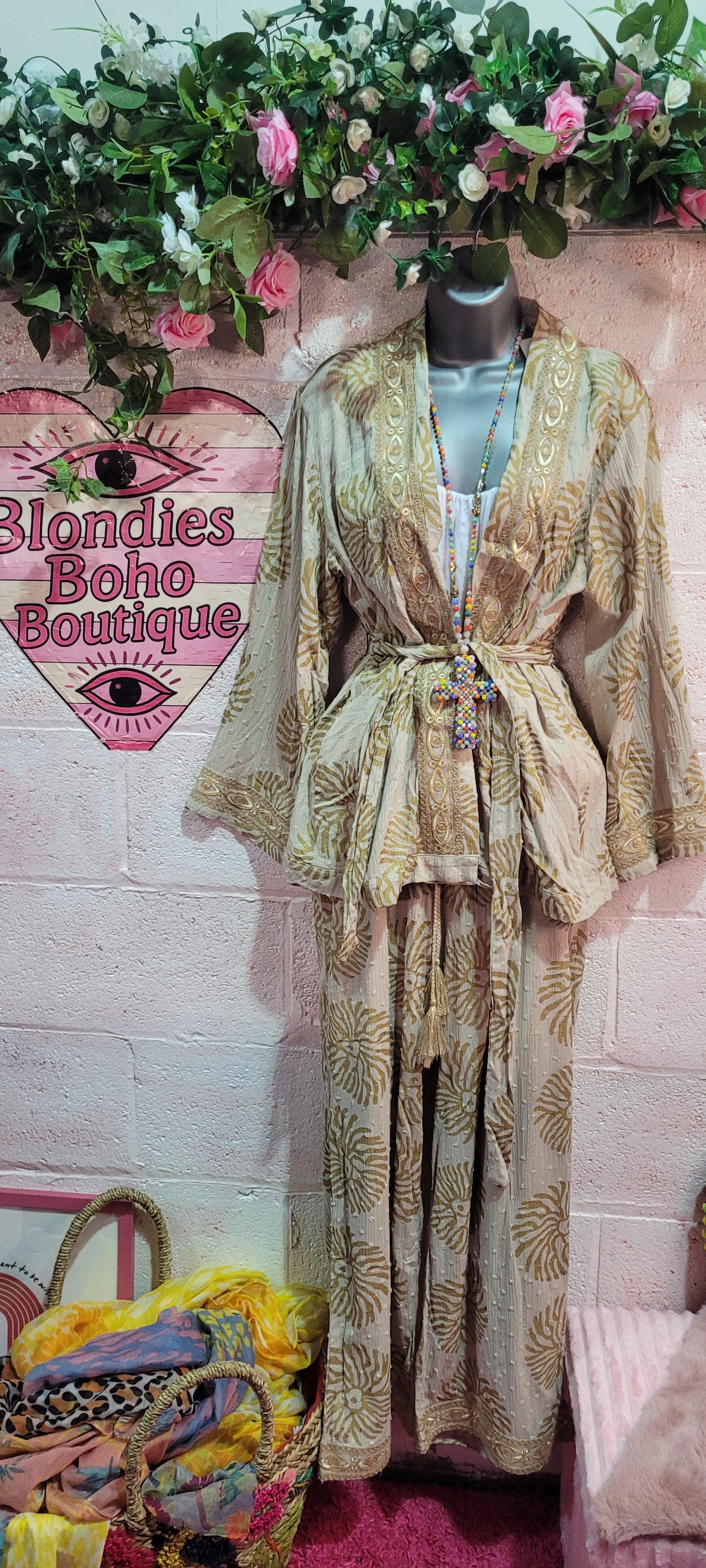 Fi Embellished Caramel & Gold 2 Piece Trouser Set