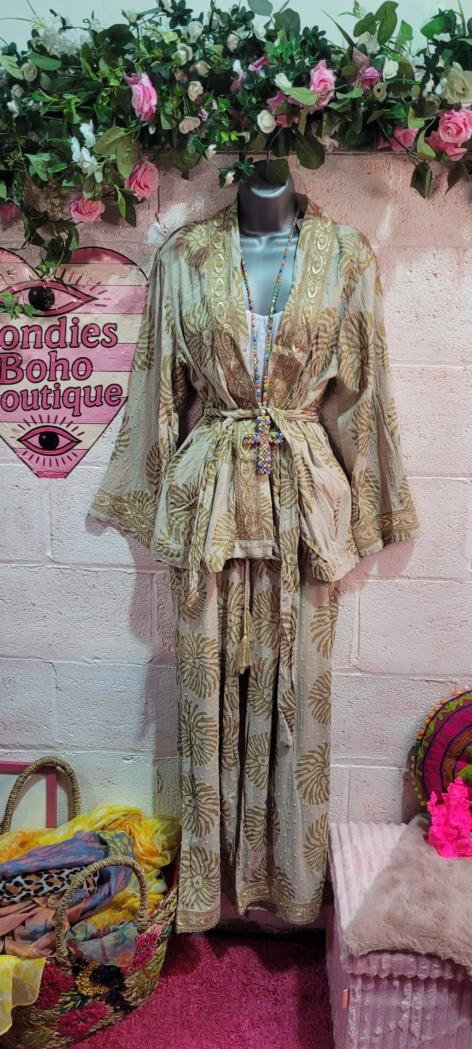 Fi Embellished Caramel & Gold 2 Piece Trouser Set
