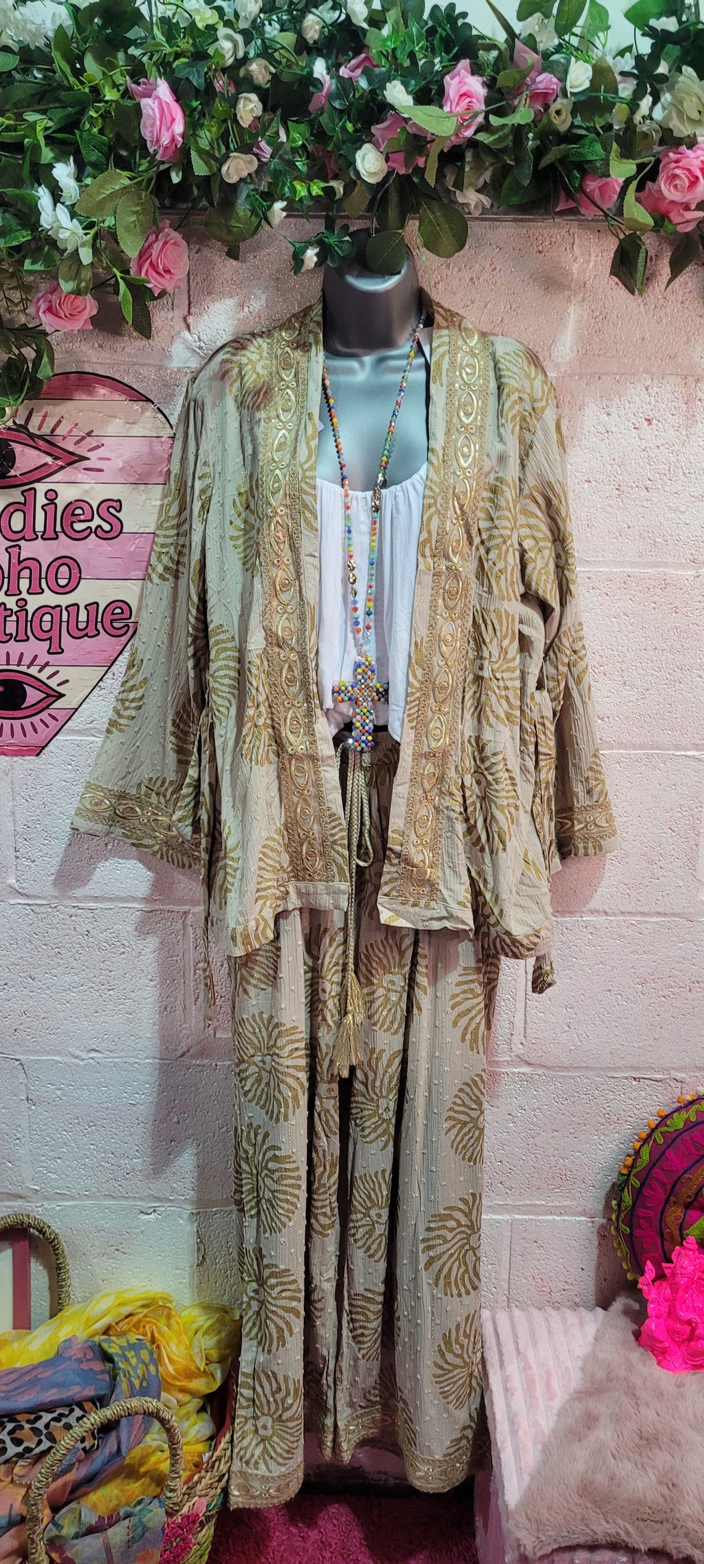 Fi Embellished Caramel & Gold 2 Piece Trouser Set