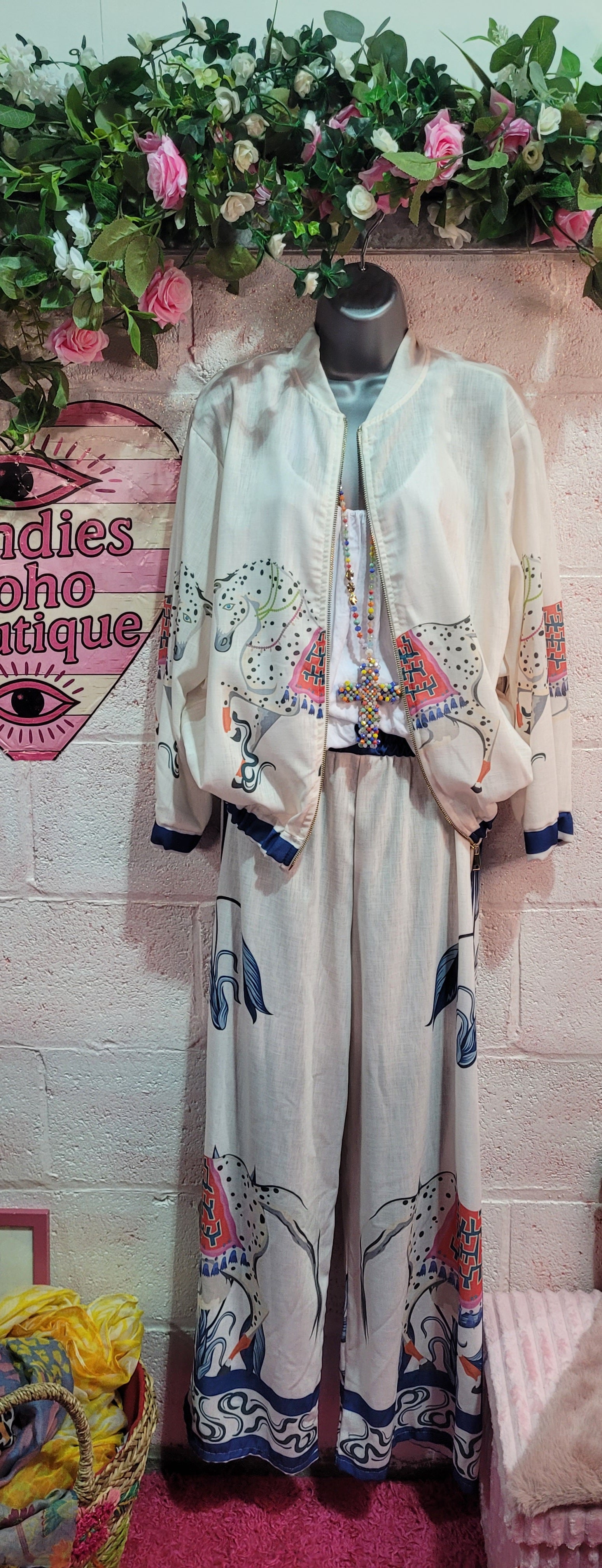 Troiska Dancing Mule Two Piece Trouser Set Creams & Blues