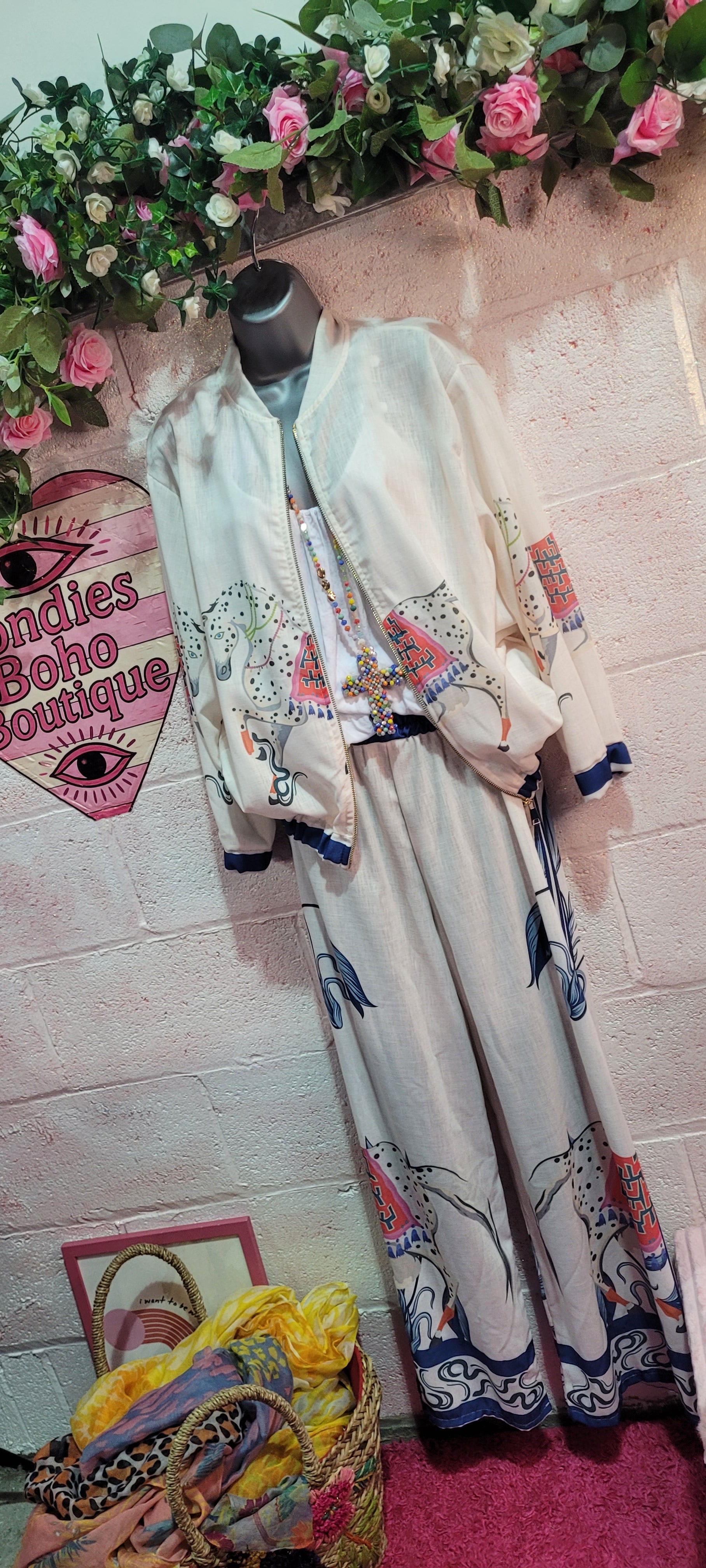 Troiska Dancing Mule Two Piece Trouser Set Creams & Blues
