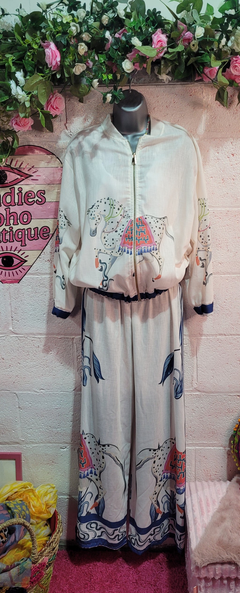 Troiska Dancing Mule Two Piece Trouser Set Creams & Blues