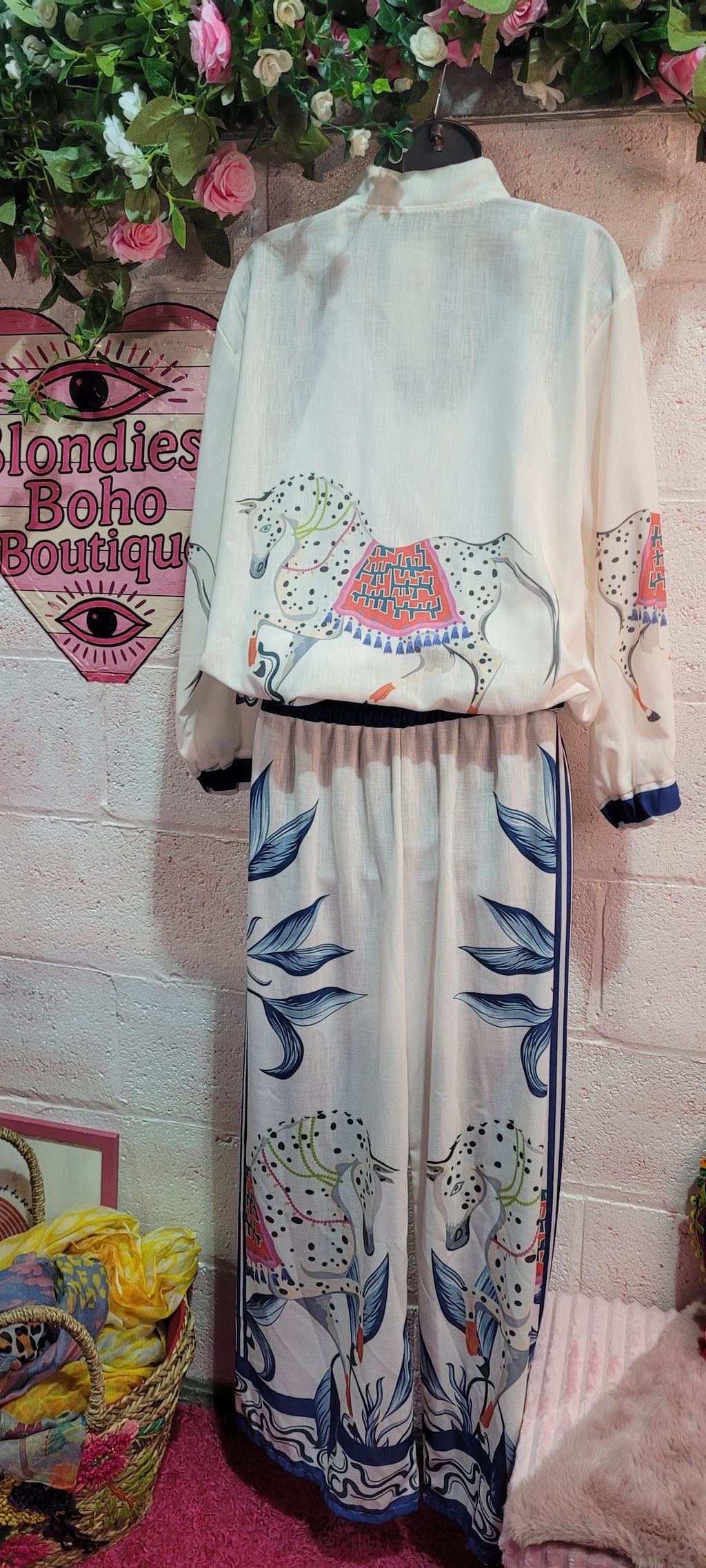 Troiska Dancing Mule Two Piece Trouser Set Creams & Blues