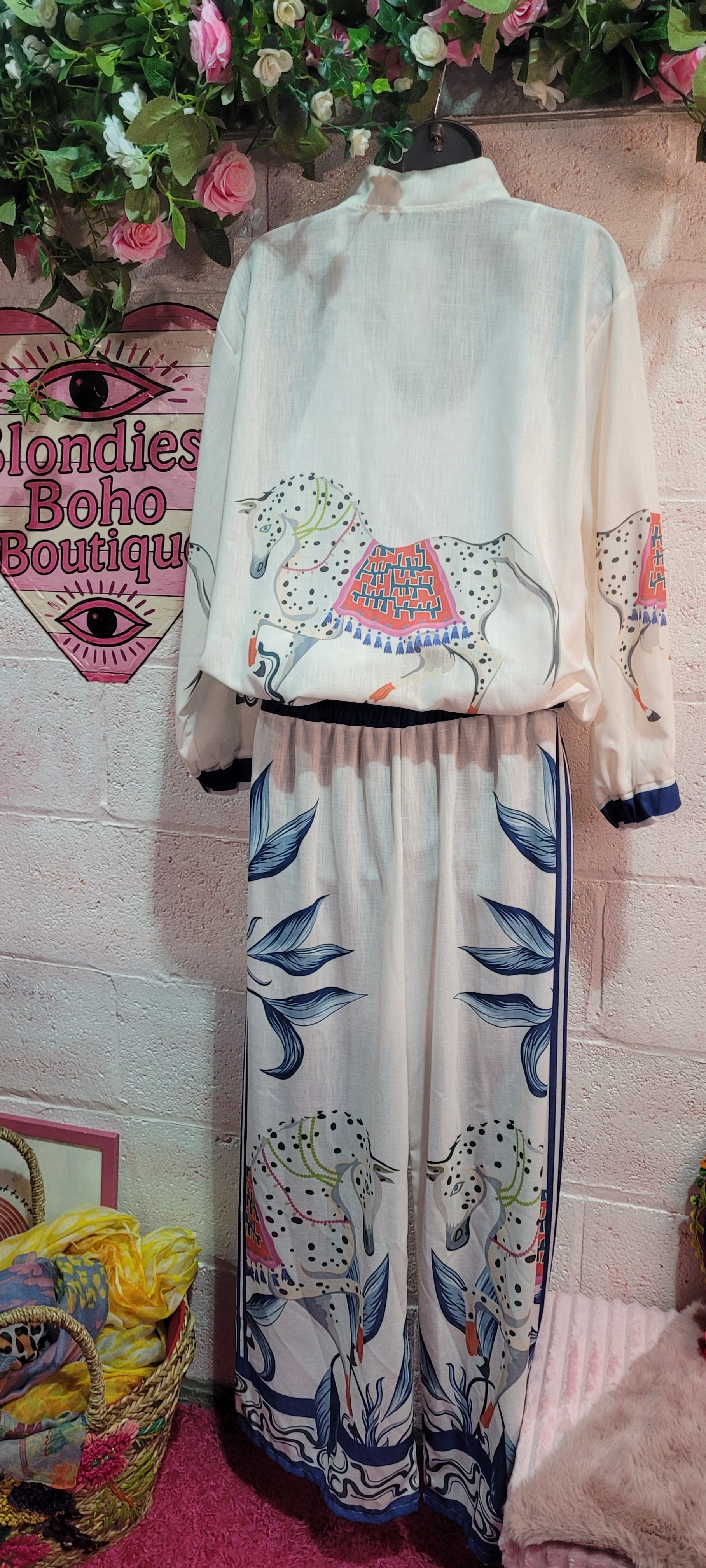 Troiska Dancing Mule Two Piece Trouser Set Creams & Blues