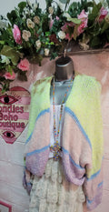Sadie Slouch Knit Bubble Knit Cardigan Yellow, Blue & Pale Pink