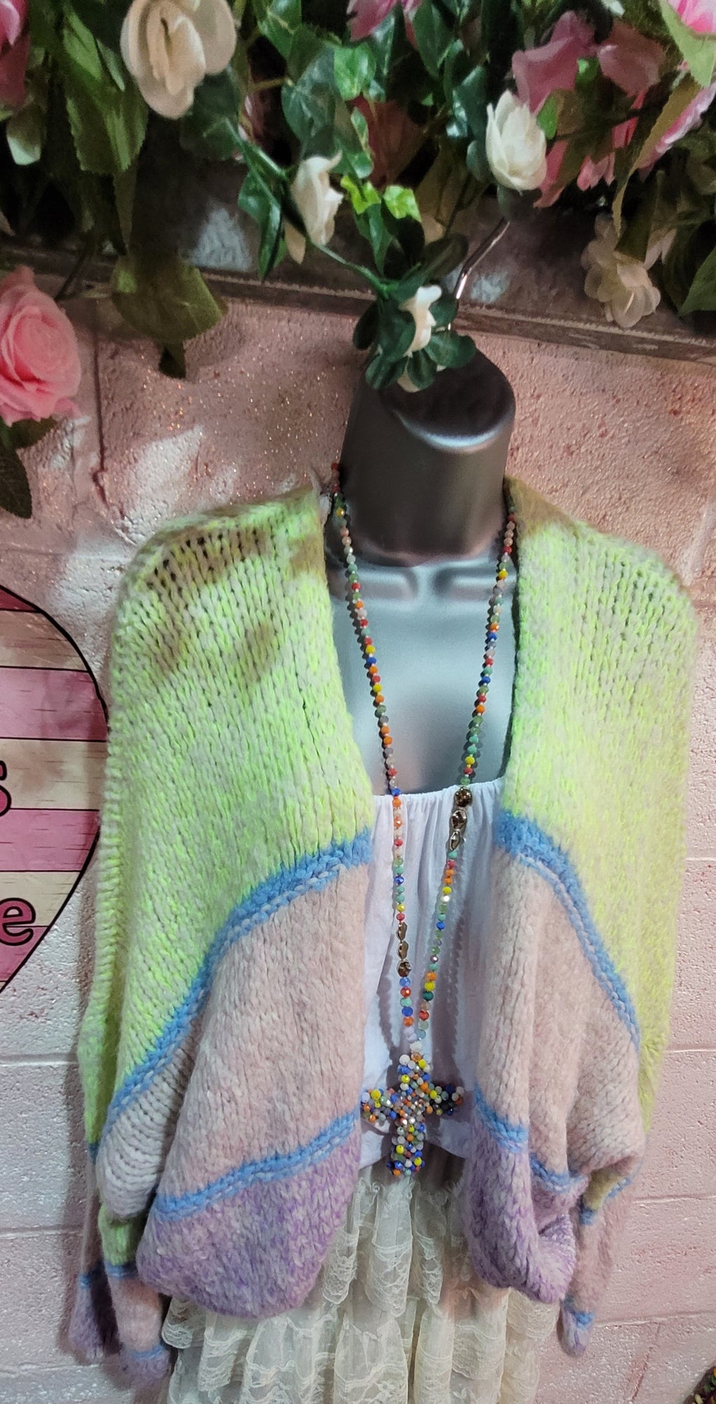 Sadie Slouch Knit Bubble Knit Cardigan Yellow, Blue & Pale Pink