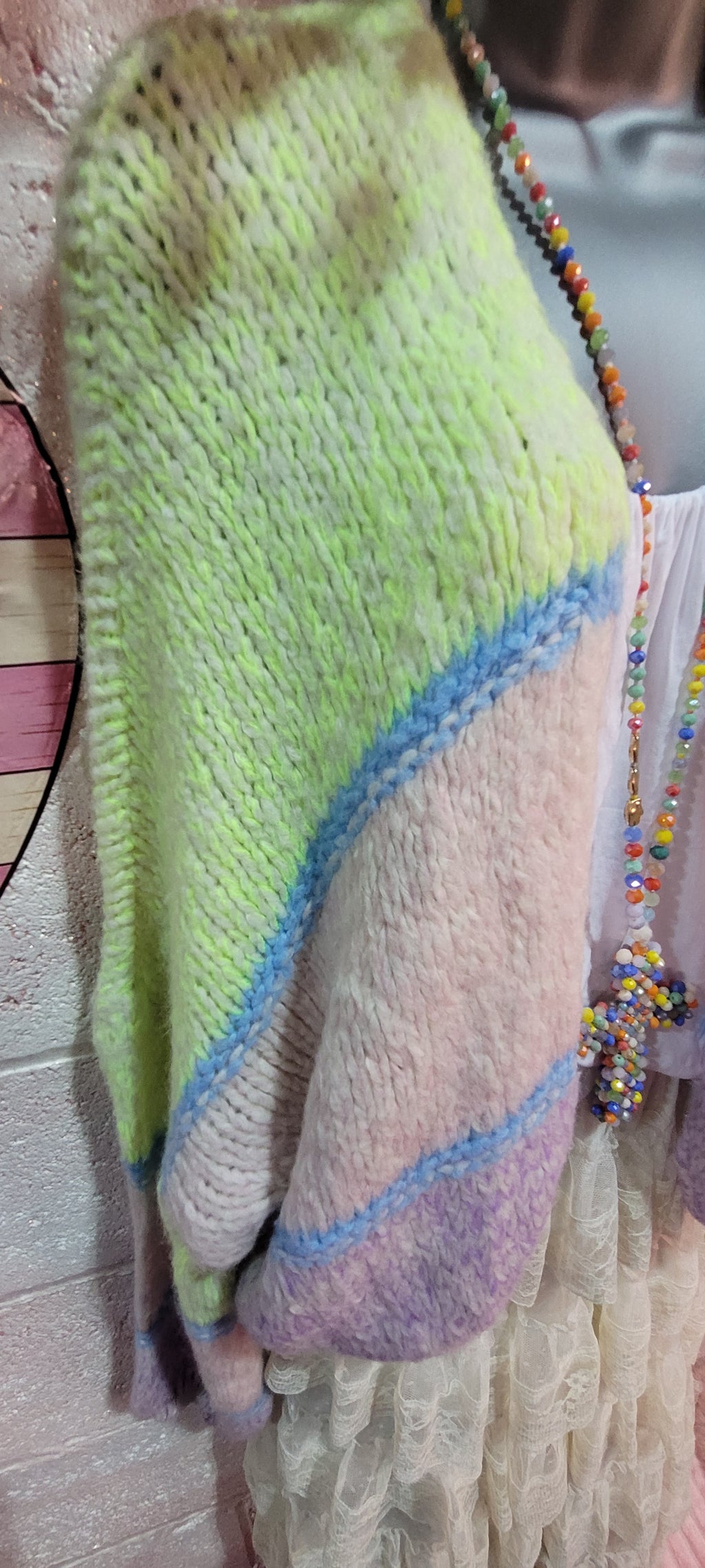 Sadie Slouch Knit Bubble Knit Cardigan Yellow, Blue & Pale Pink