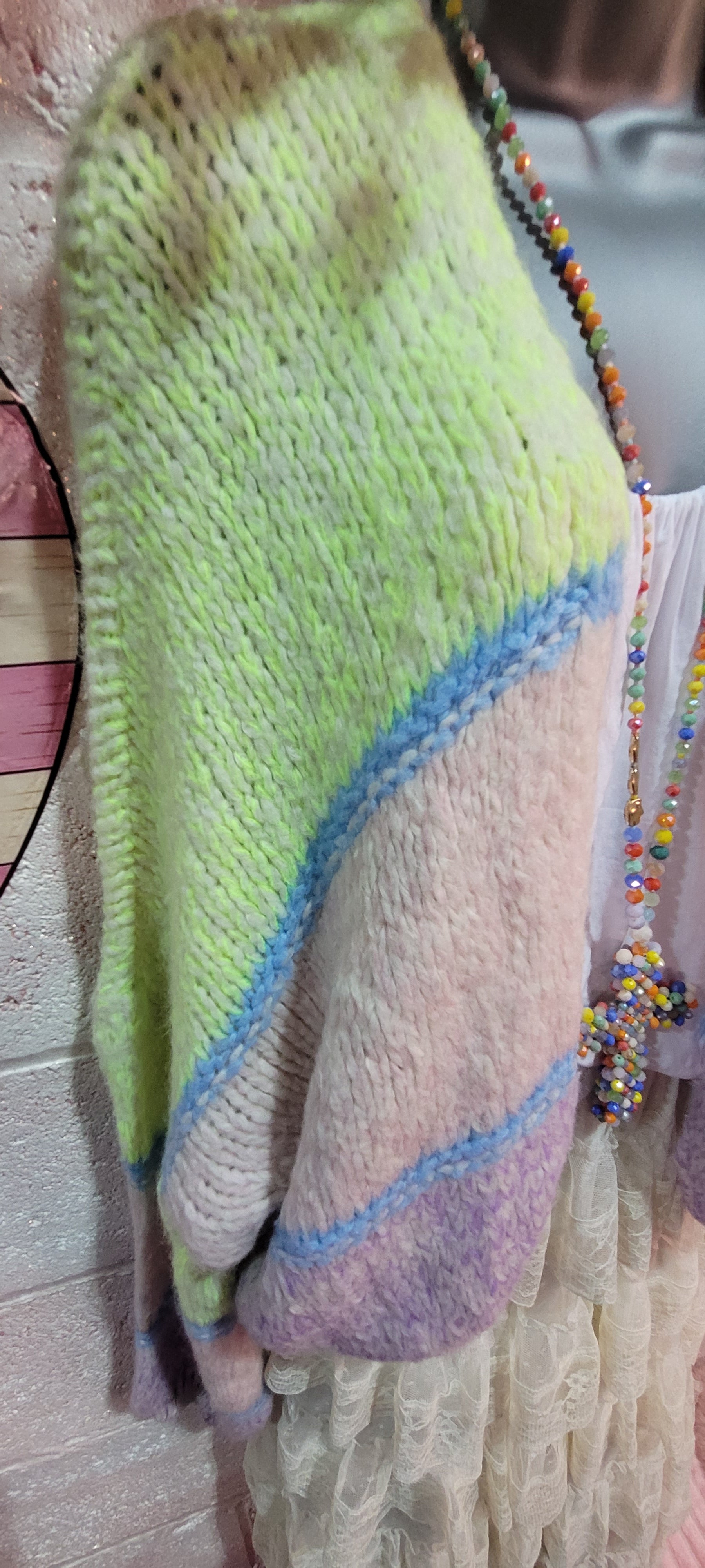Sadie Slouch Knit Bubble Knit Cardigan Yellow, Blue & Pale Pink