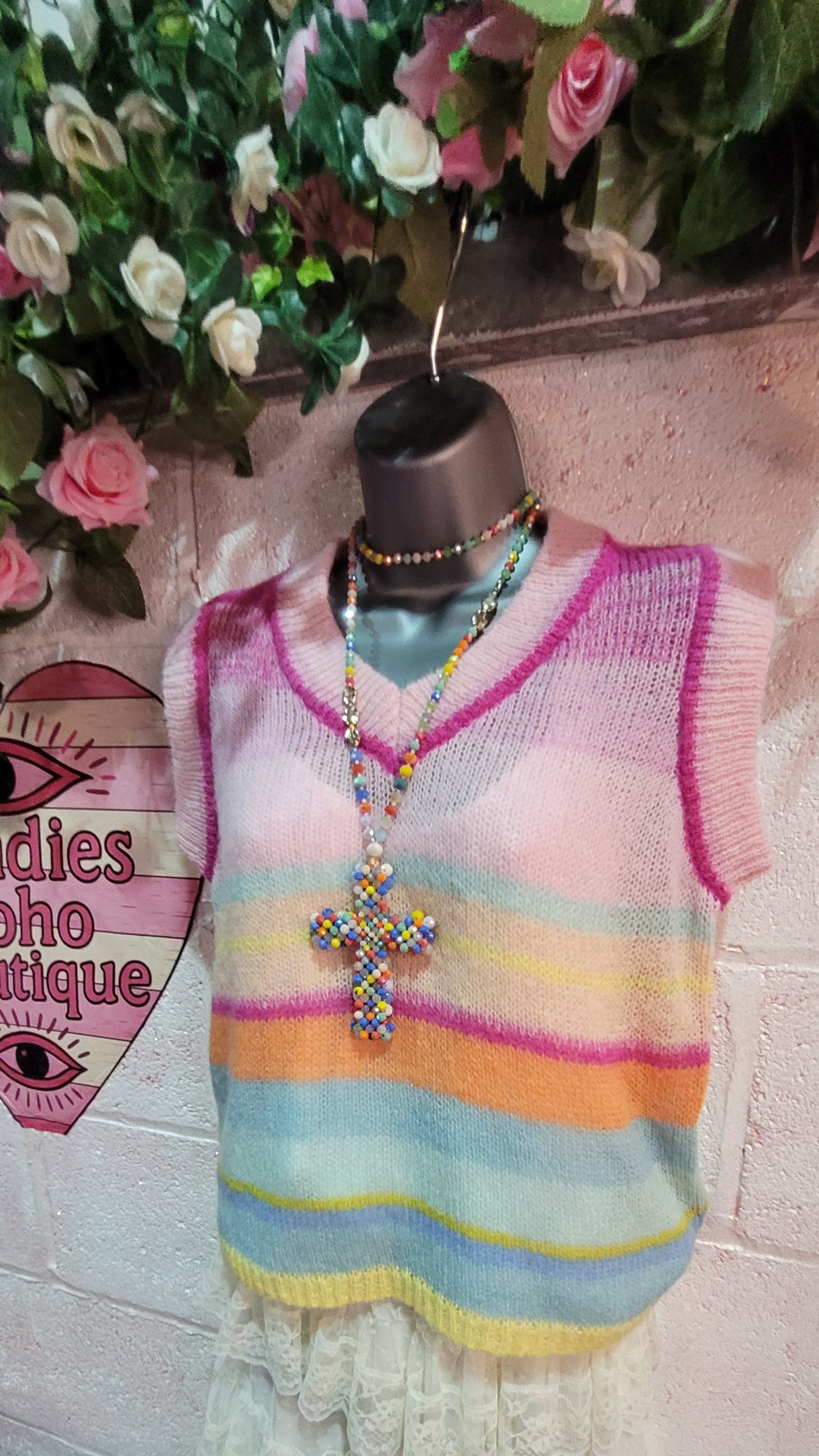 Leona Teddy T Tank Top Pink, Orange & Blue