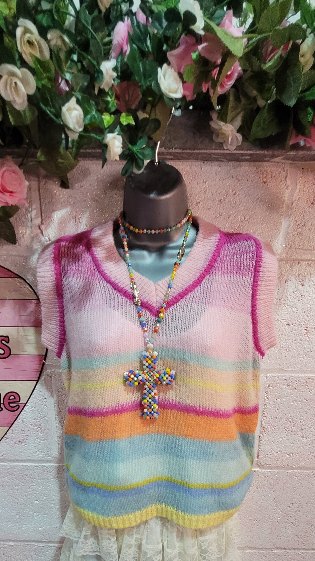Leona Teddy T Tank Top Pink, Orange & Blue