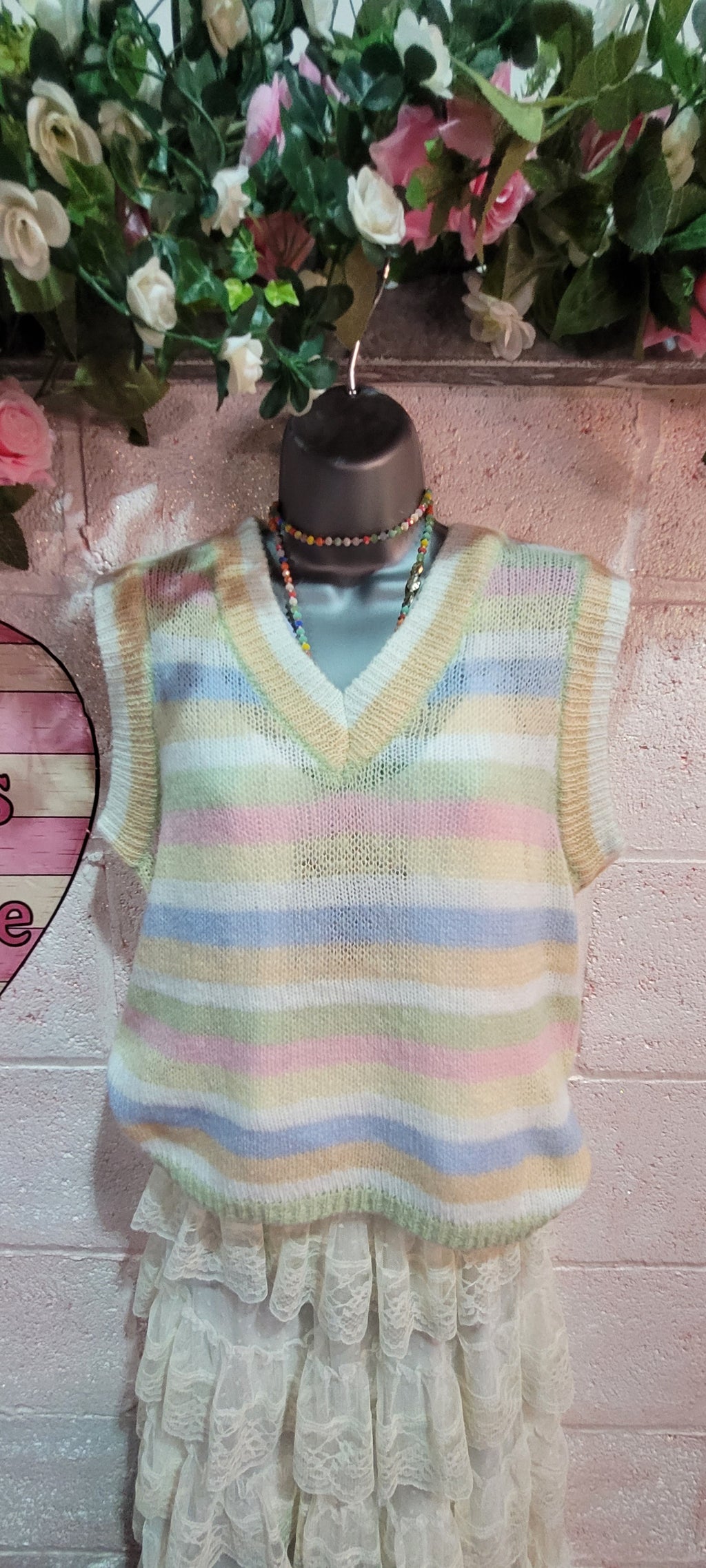 Leona Teddy T Tank Top Pink, Peach & Ivory