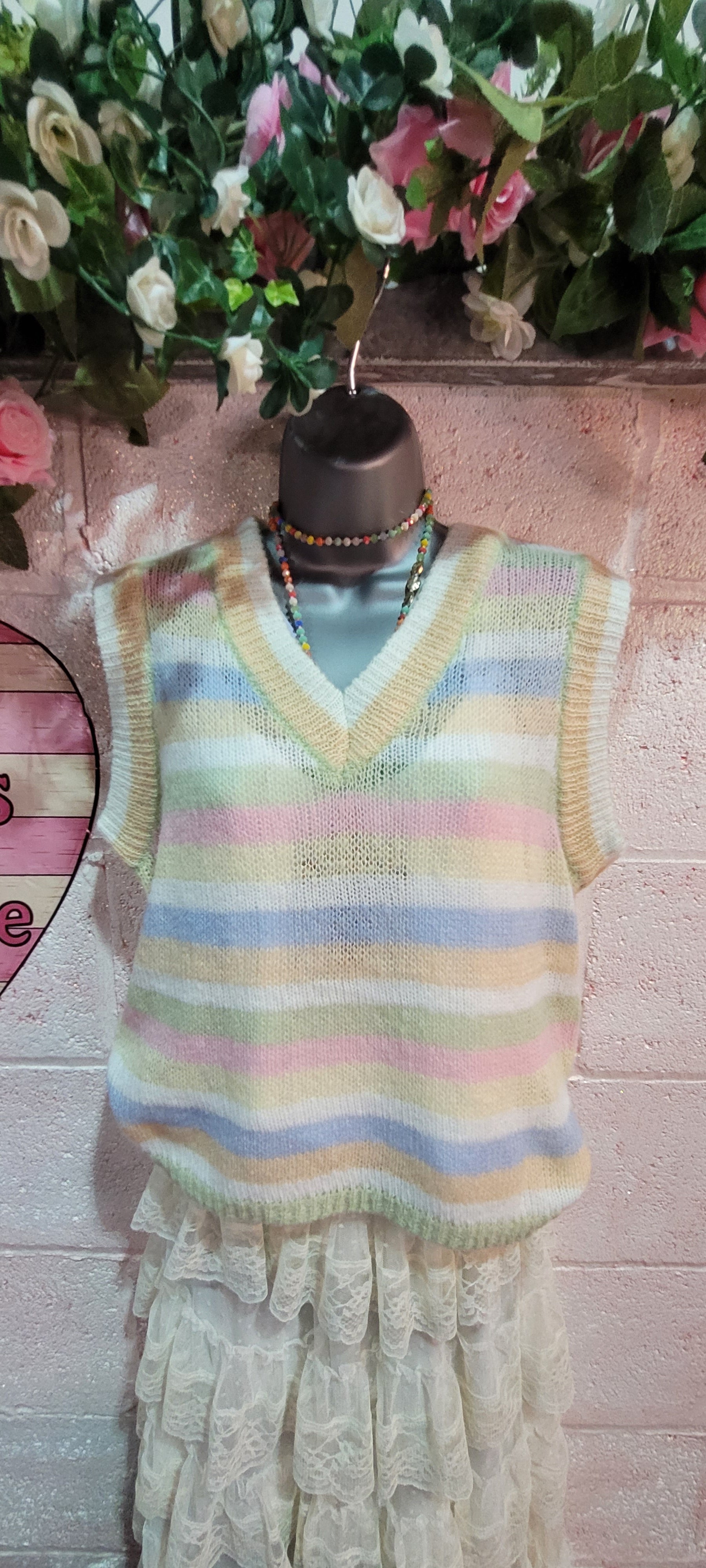 Leona Teddy T Tank Top Pink, Peach & Ivory