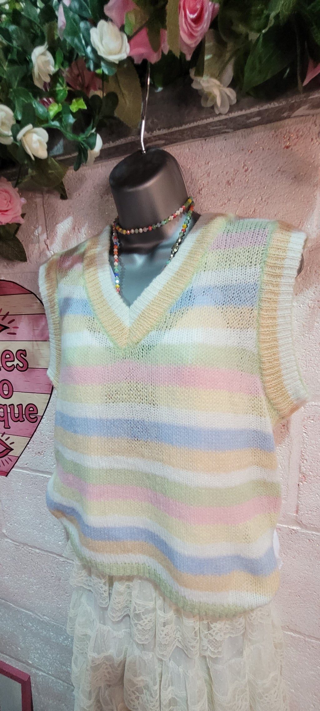 Leona Teddy T Tank Top Pink, Peach & Ivory