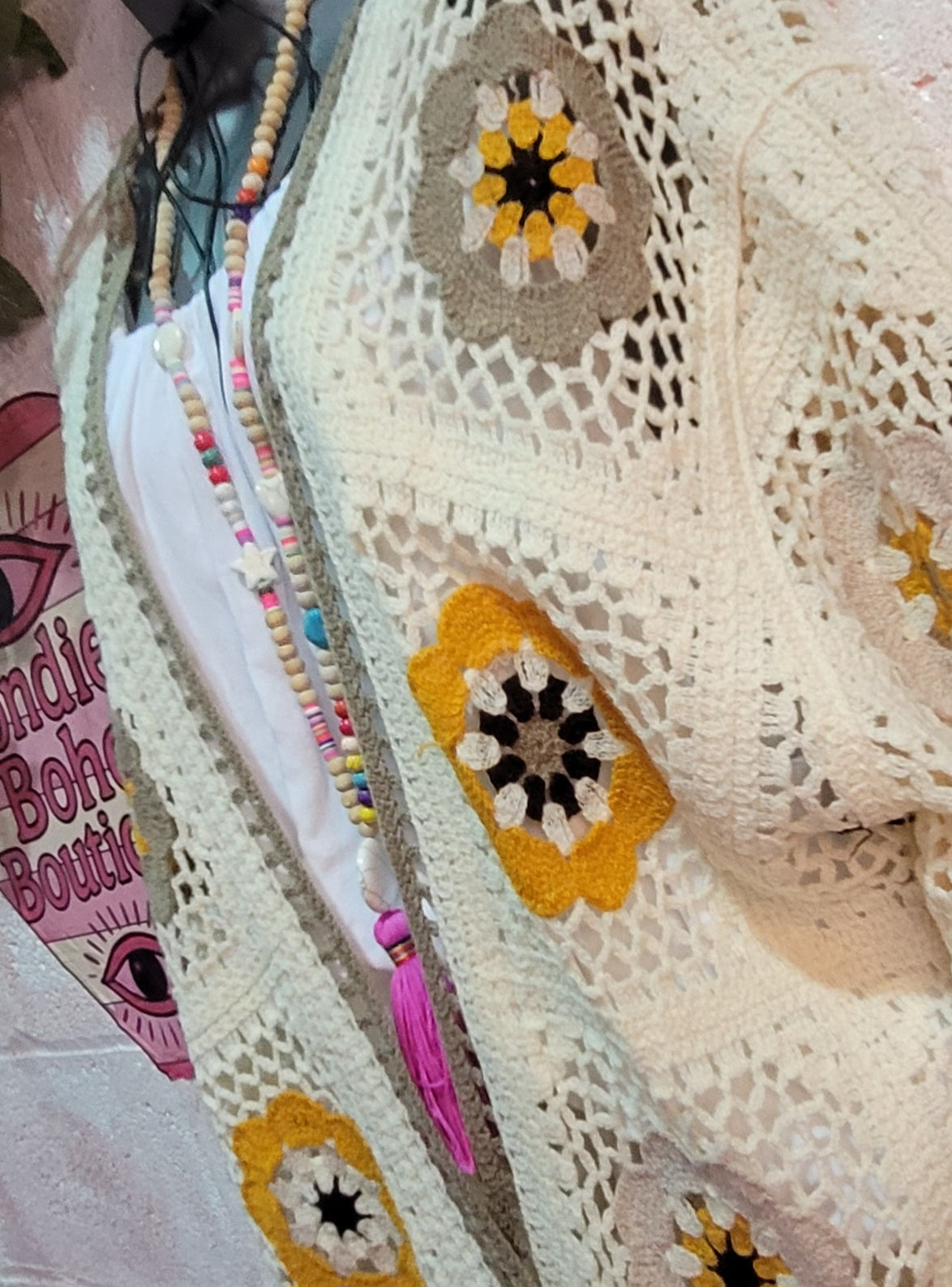 Dolly Crochet Knit Cardigan, Ivory & Mocha