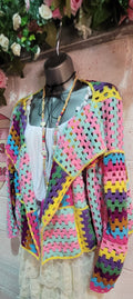 Rosie Rainbow Wide Collared Crochet Slouch Cardigan