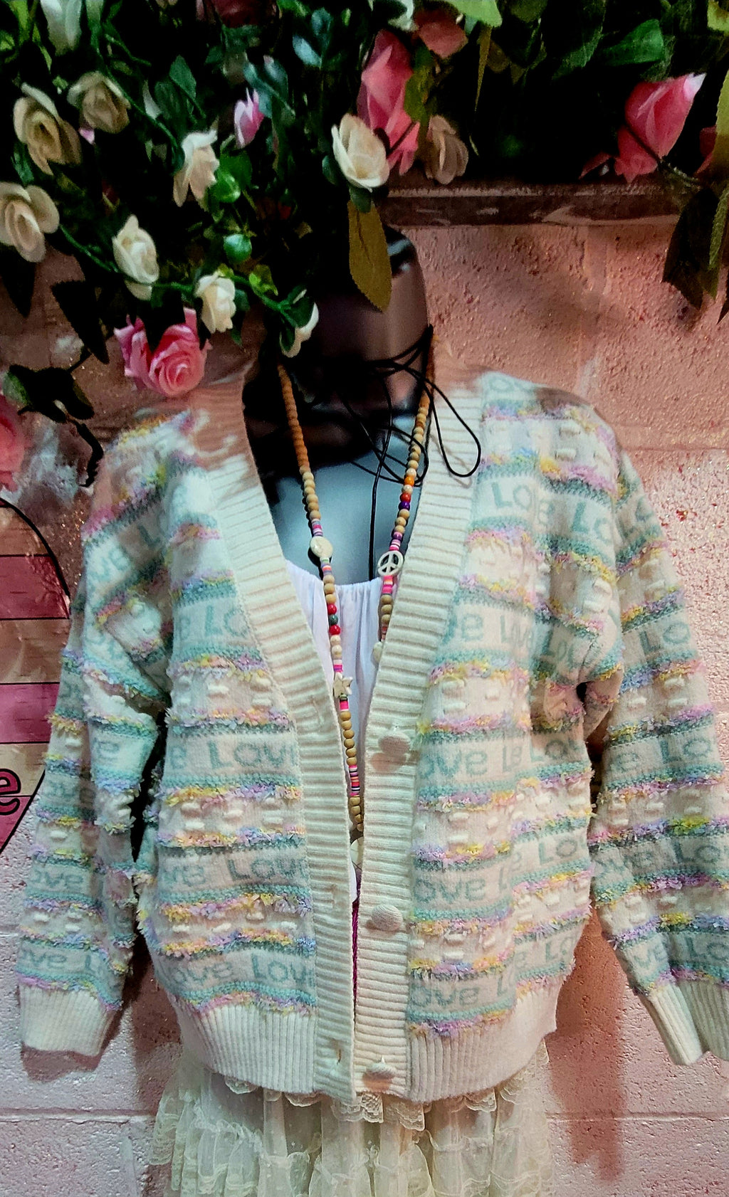 Lola Love Button Down Cardigan Cream & Mint