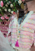 Lola Love Button Down Cardigan Cream & Powder Pink