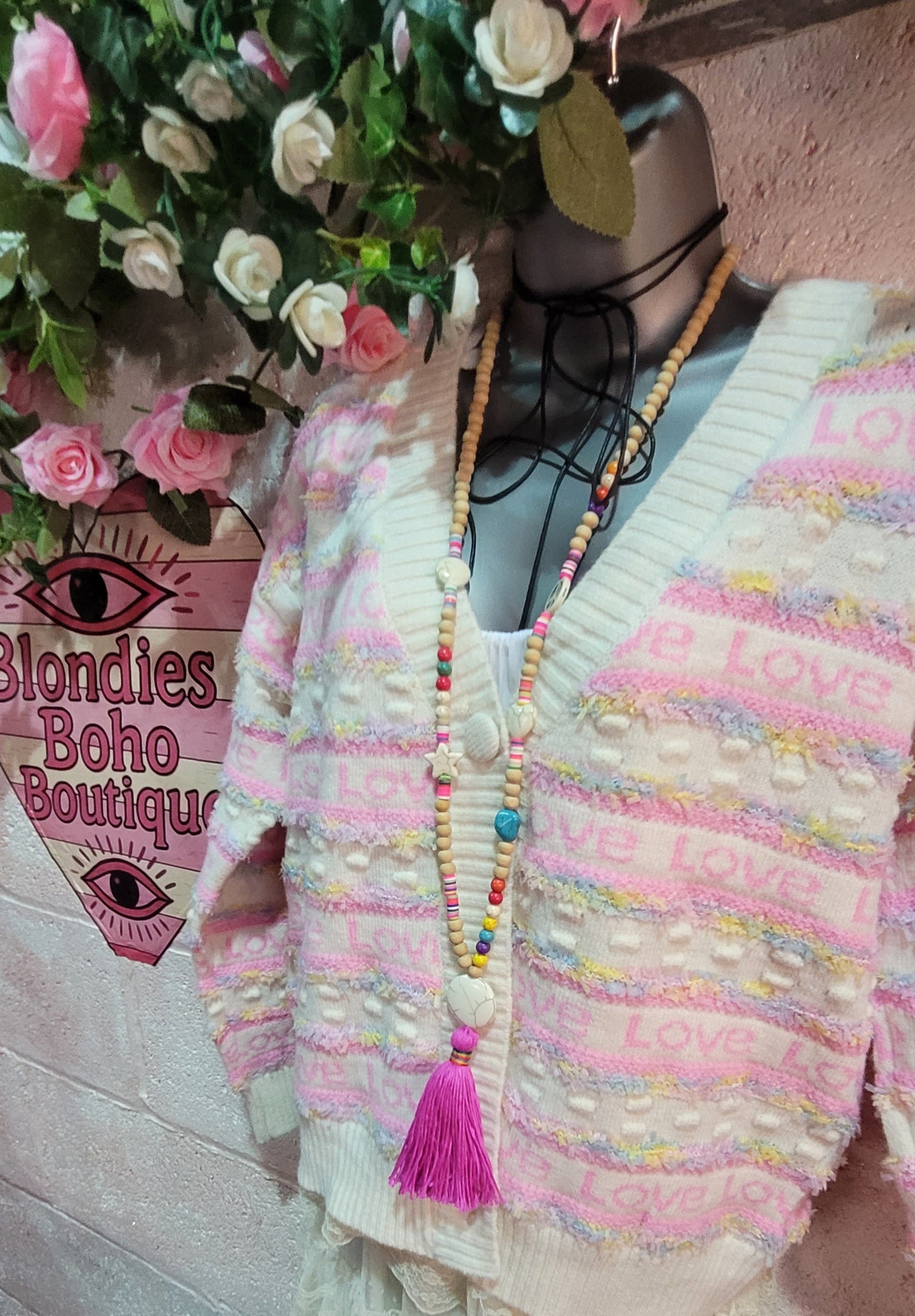 Lola Love Button Down Cardigan Cream & Powder Pink