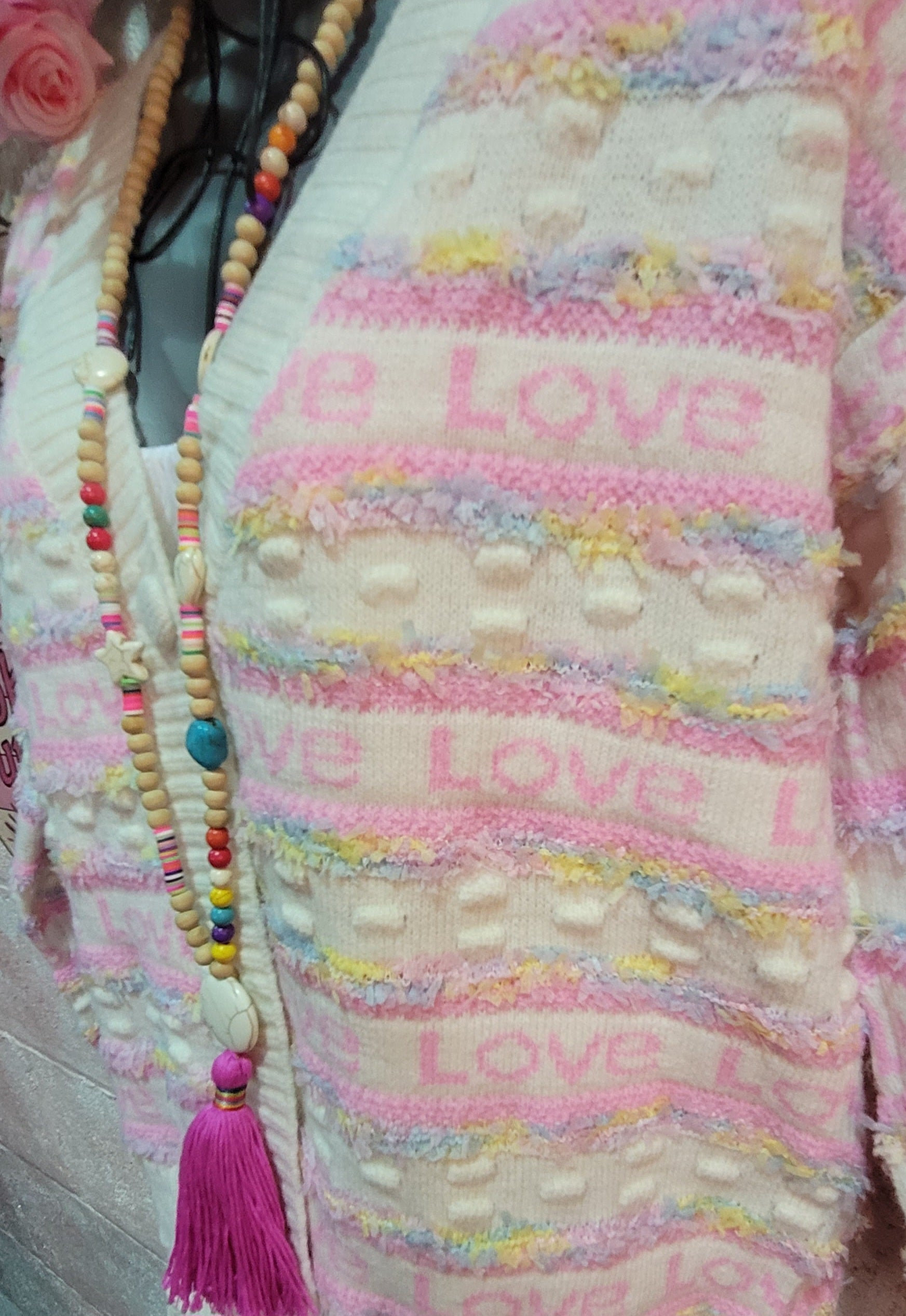 Lola Love Button Down Cardigan Cream & Powder Pink