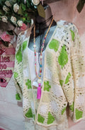 Bella Beach Boho Cardigan Ivory & Green