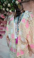 Bella Beach Boho Cardigan Ivory & Pink