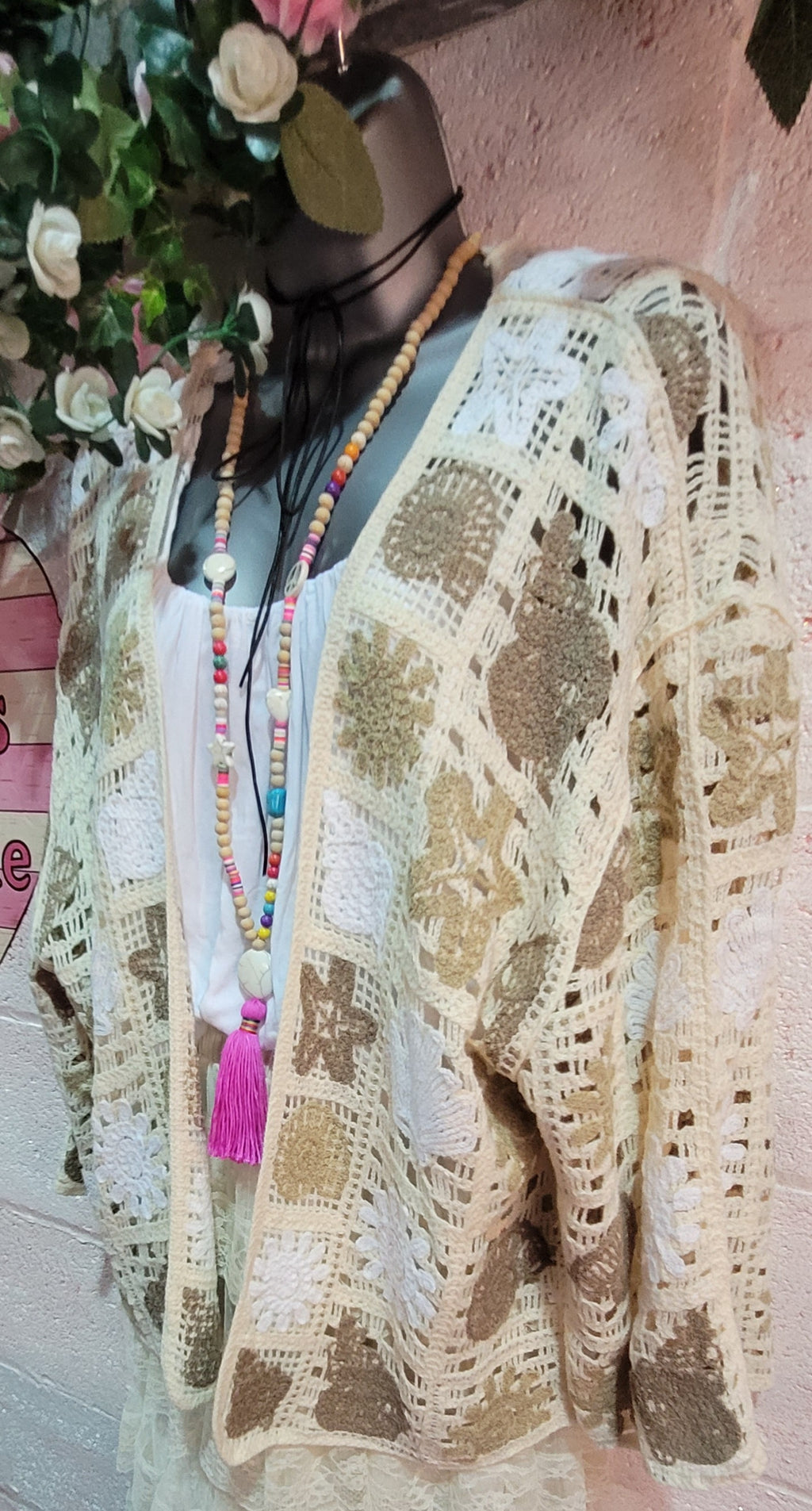 Bella Beach Boho Cardigan Ivory & Mocha