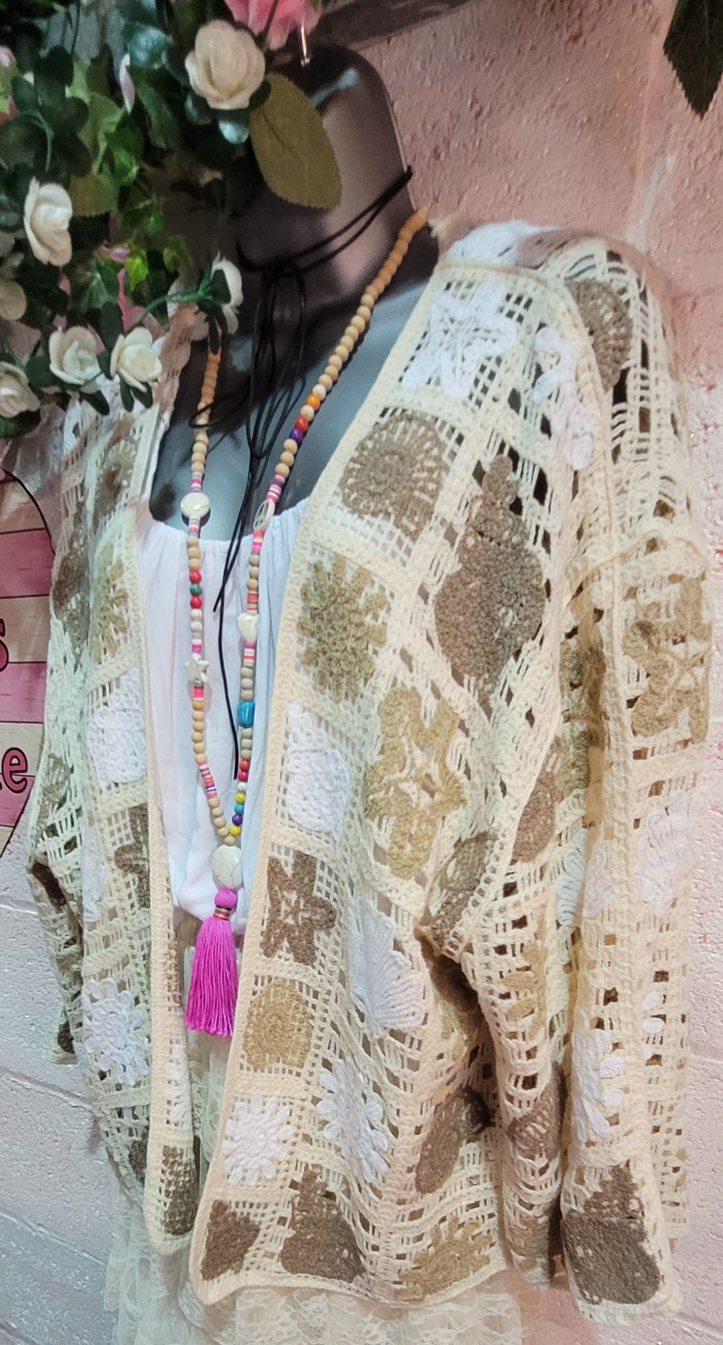 Bella Beach Boho Cardigan Ivory & Mocha