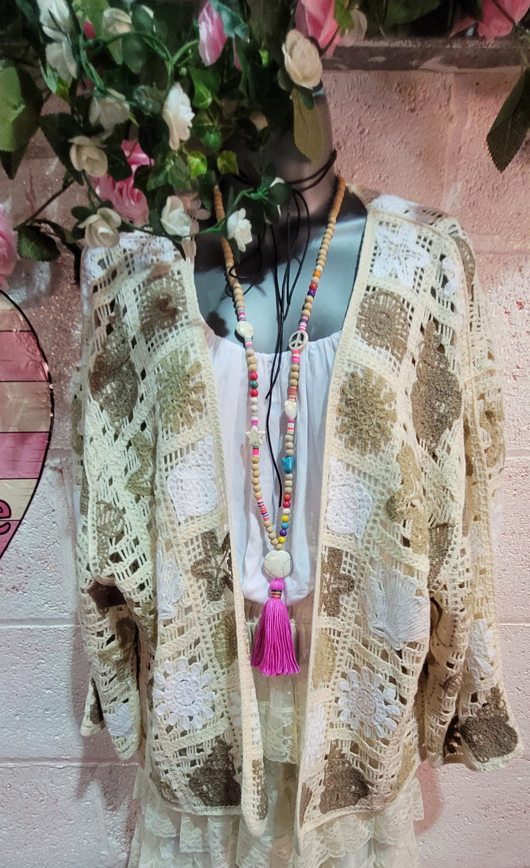 Bella Beach Boho Cardigan Ivory & Mocha