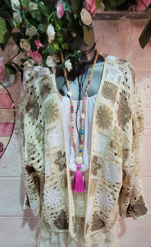 Bella Beach Boho Cardigan Ivory & Mocha