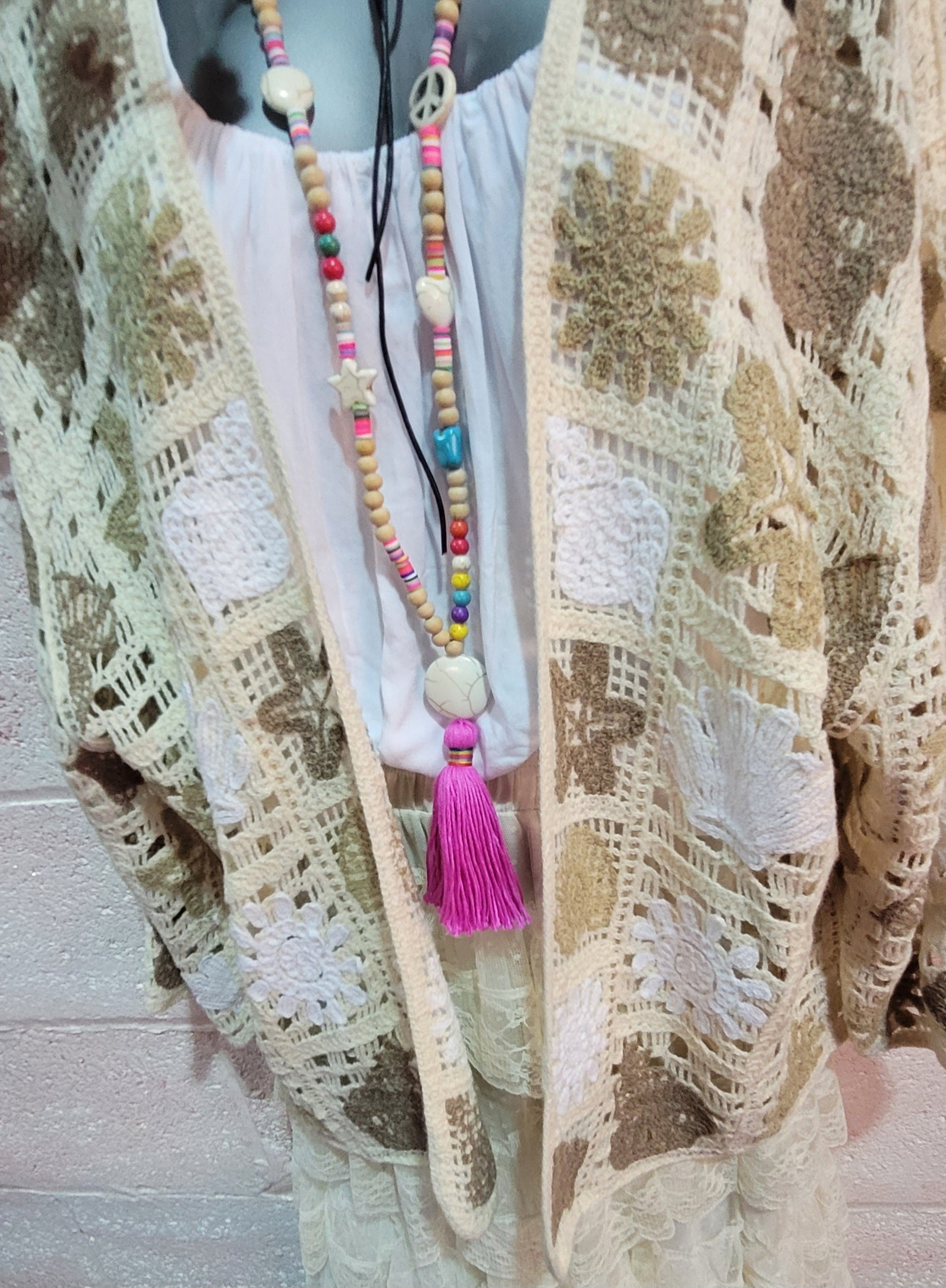 Bella Beach Boho Cardigan Ivory & Mocha