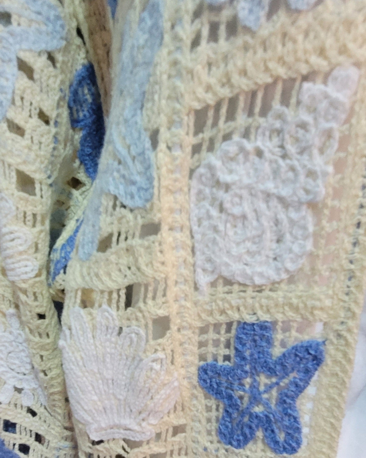 Bella Beach Boho Cardigan Ivory & Blue