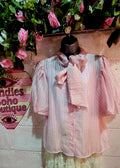 Penelope Pussy Bow Pinstripe Blouse Baby Pink & Cream
