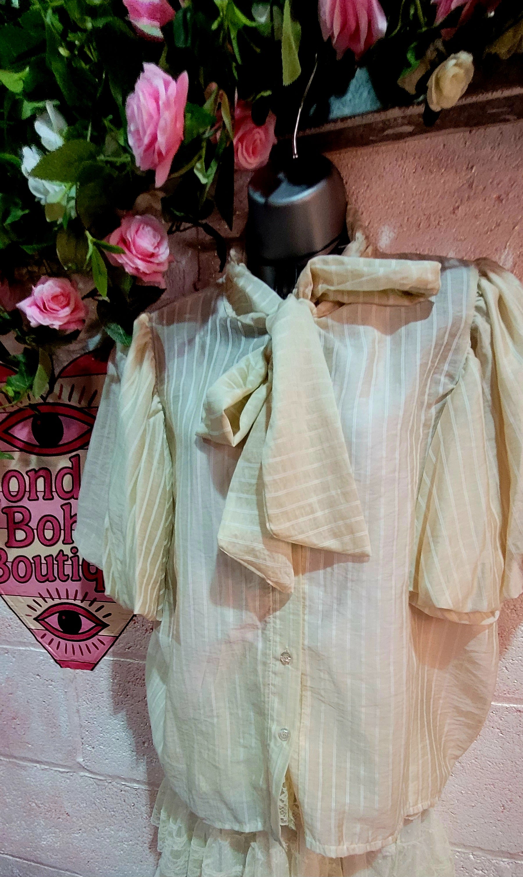 Penelope Pussy Bow Pinstripe Blouse Ivory & Cream