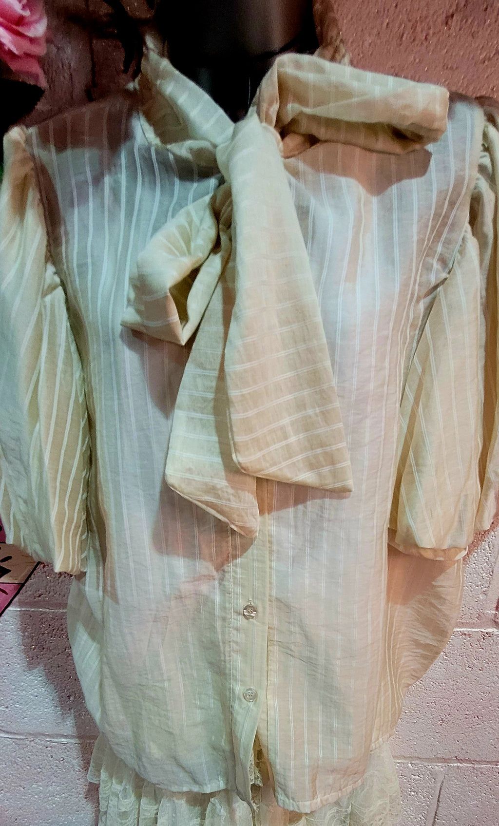 Penelope Pussy Bow Pinstripe Blouse Ivory & Cream