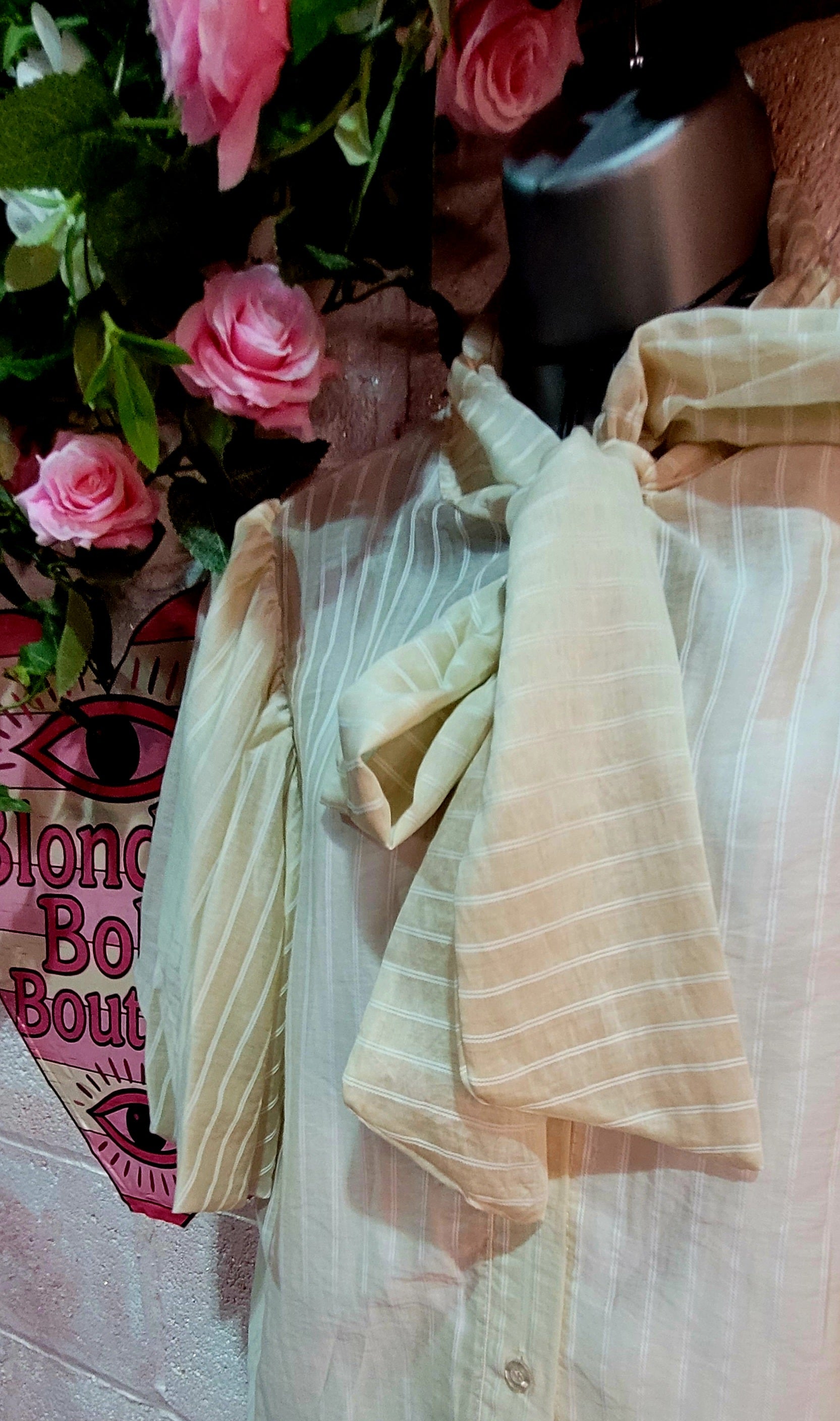 Penelope Pussy Bow Pinstripe Blouse Ivory & Cream