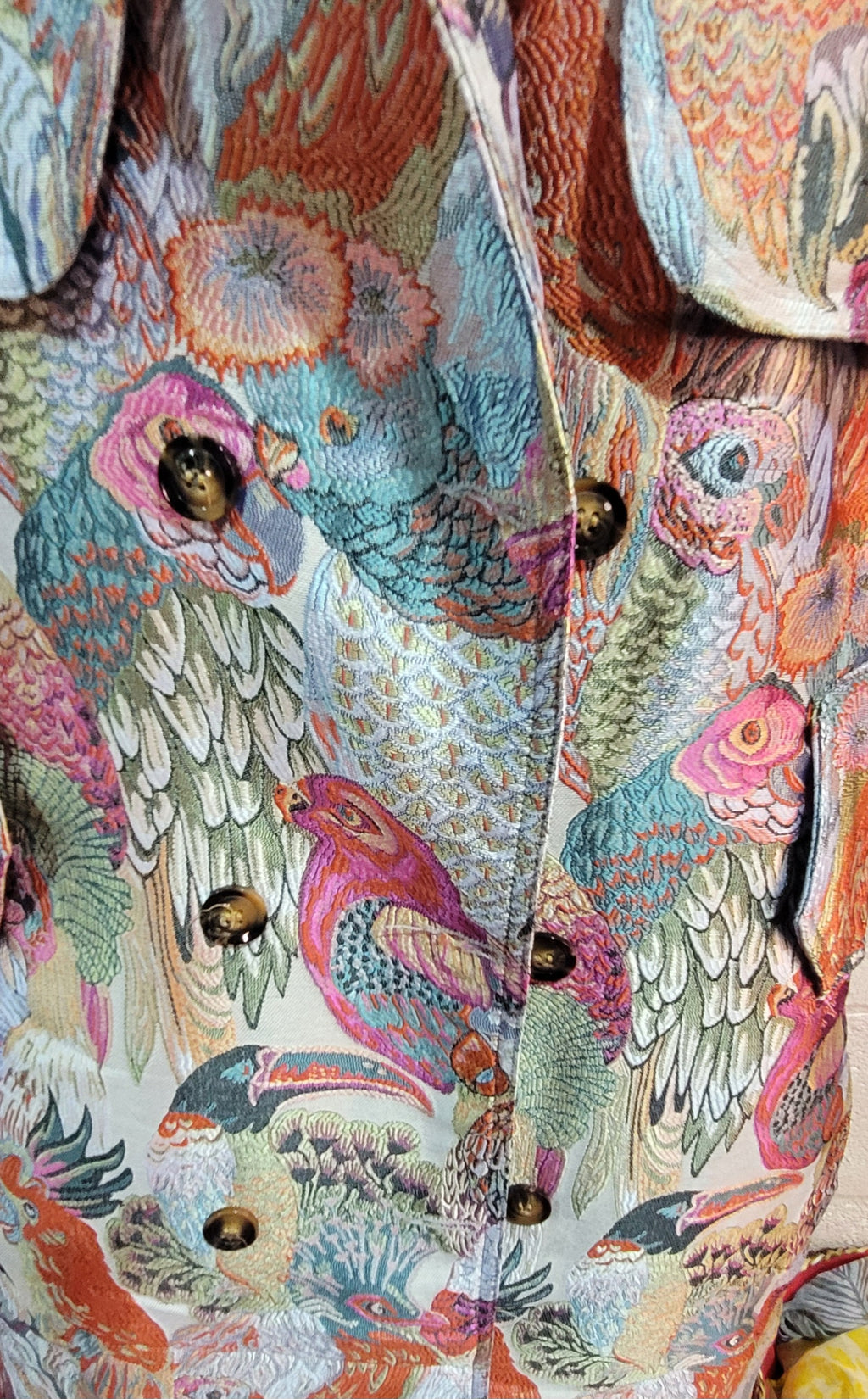Pinka Parrot Trench Coat, Mixed Pinks, Teals & Greens