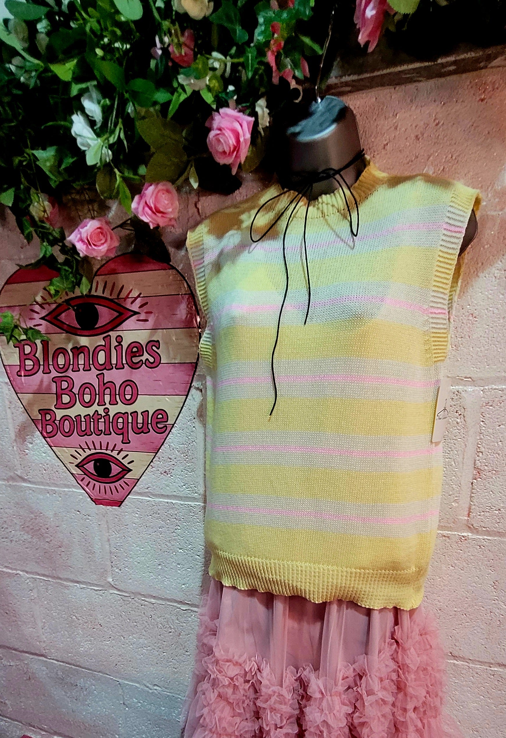 Tamra Striped Teddy Tank Knit Lemon & Pink