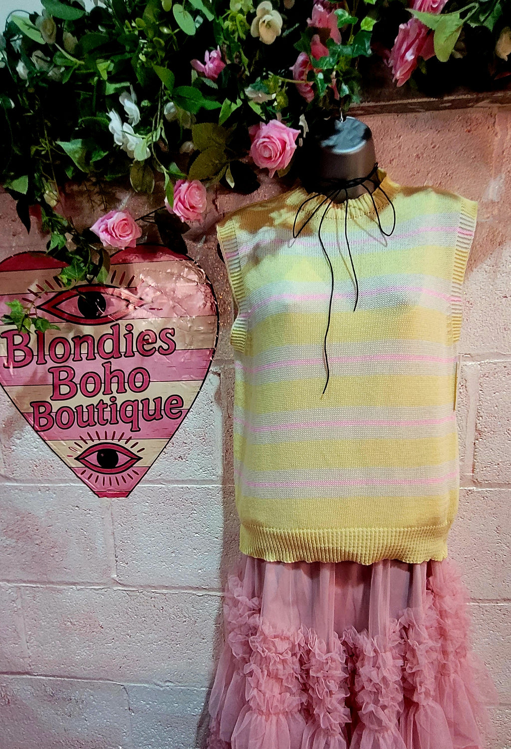 Tamra Striped Teddy Tank Knit Lemon & Pink