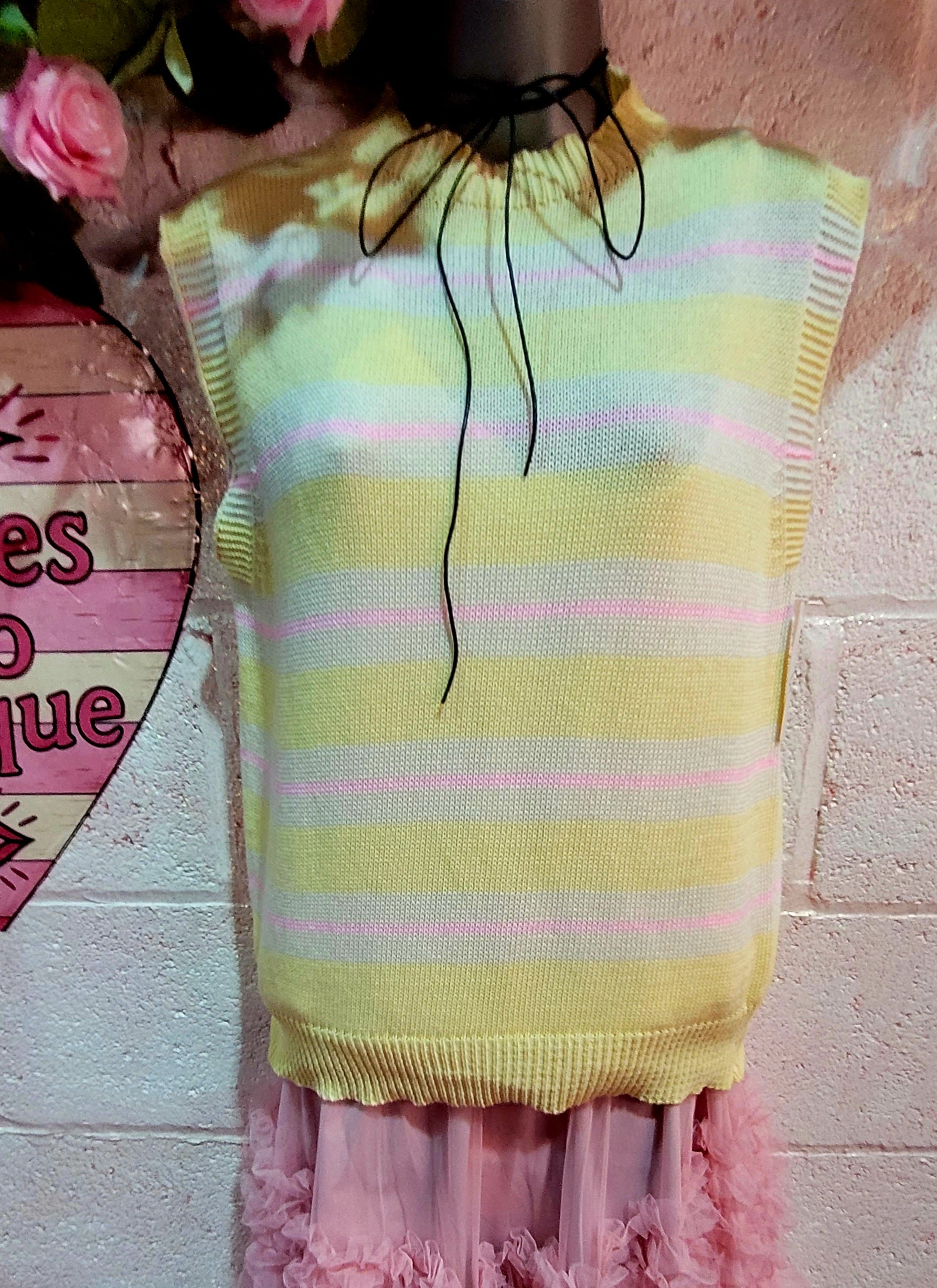 Tamra Striped Teddy Tank Knit Lemon & Pink