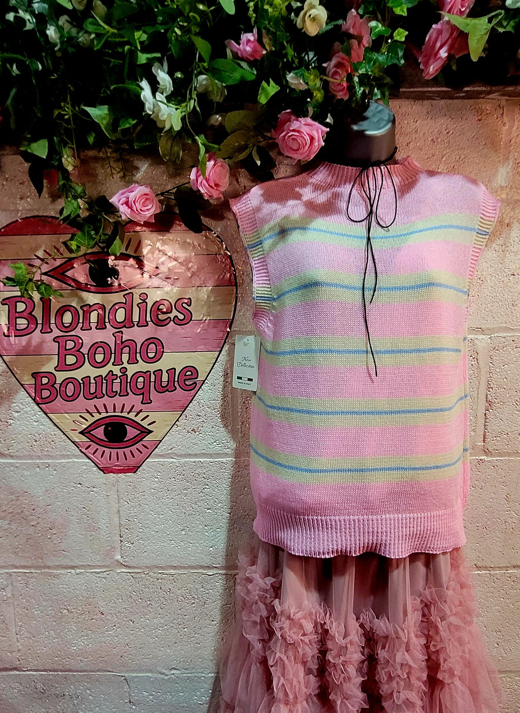 Tamra Striped Teddy Tank Knit Blue & Pink