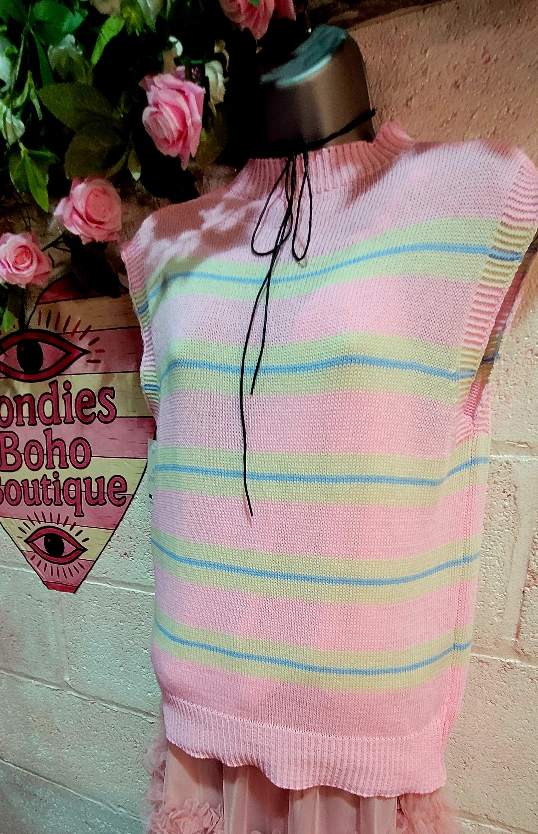 Tamra Striped Teddy Tank Knit Blue & Pink