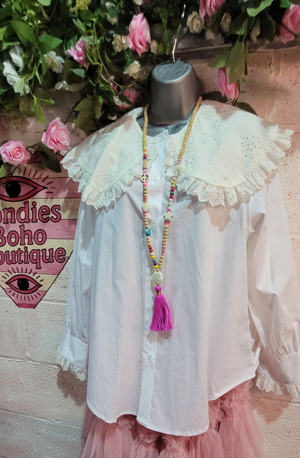 Scarlett Lace Collared Cotton Shirt Ivory & Cream