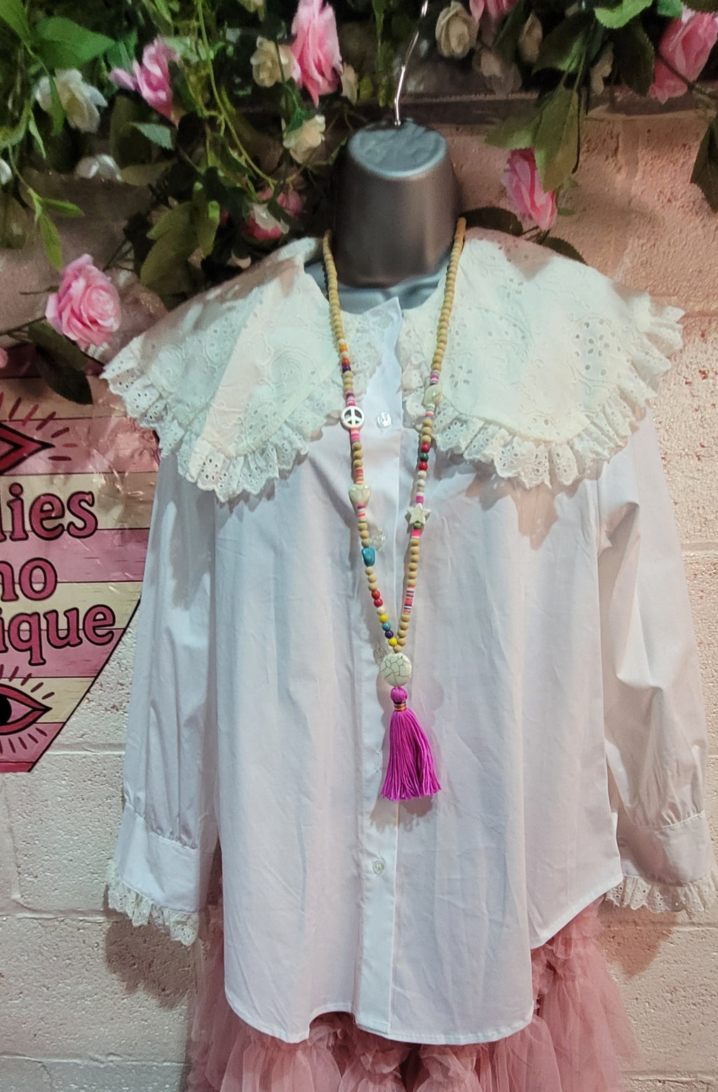 Scarlett Lace Collared Cotton Shirt Ivory & Cream