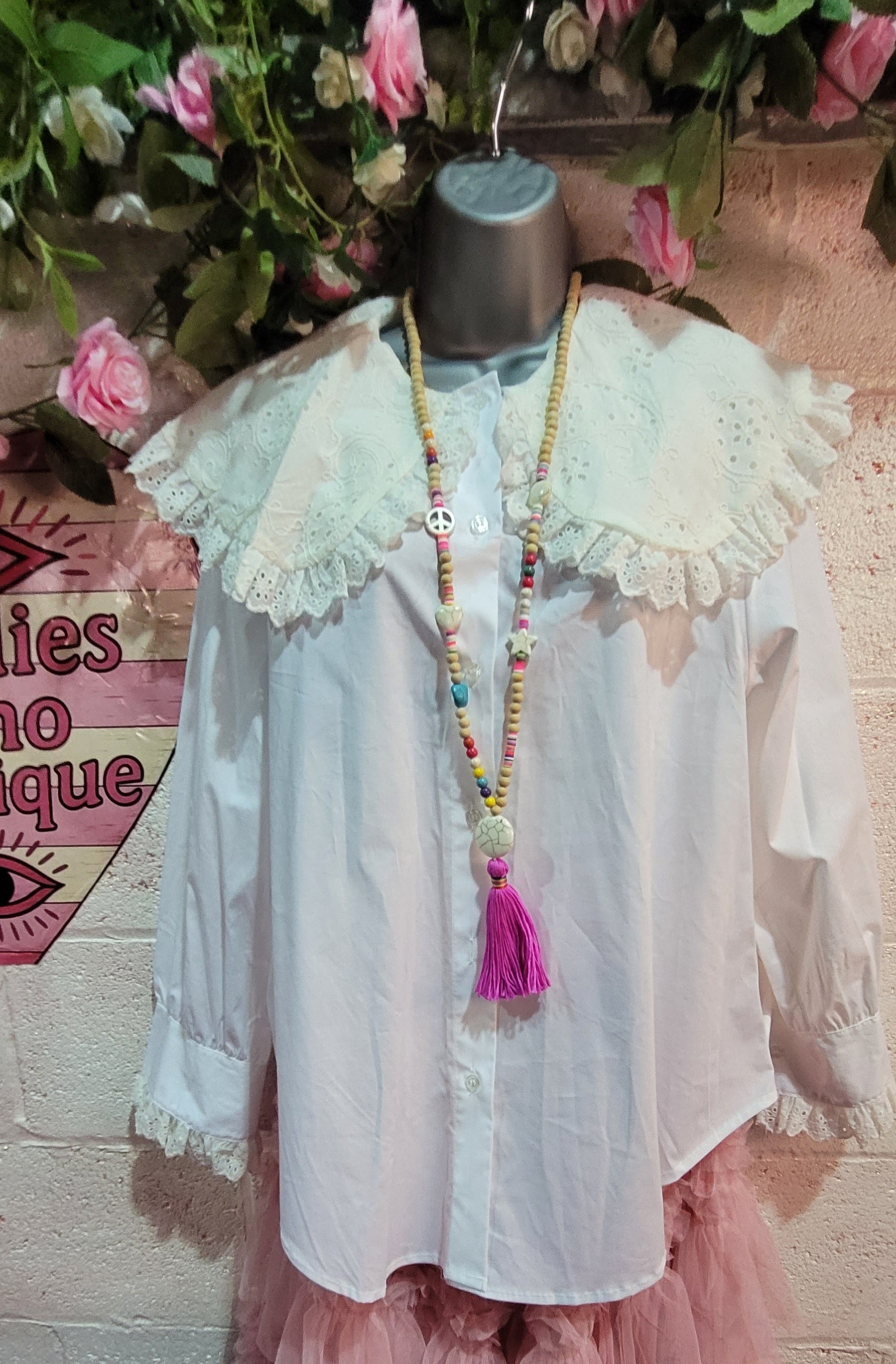 Scarlett Lace Collared Cotton Shirt Ivory & Cream
