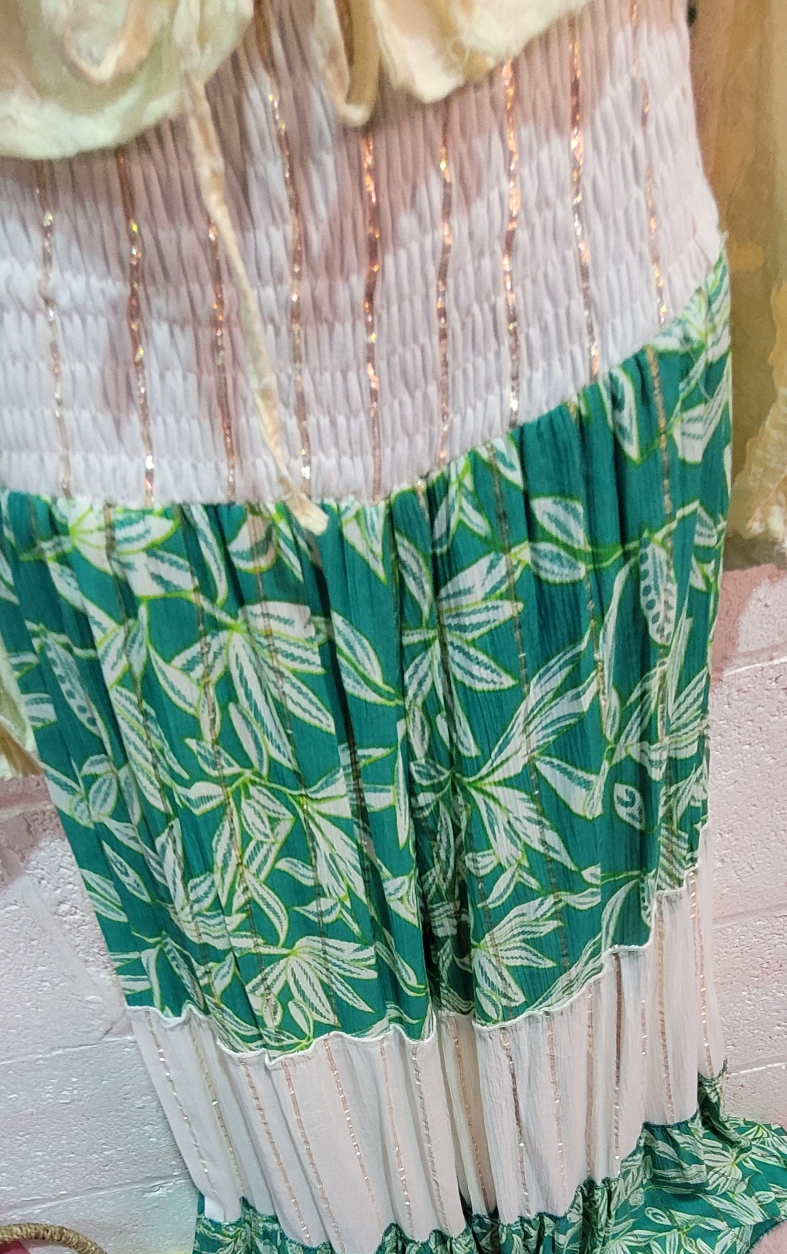 Lianna Leaf Wide Leg Pallazzo Pant, Green, Ivory & Gold