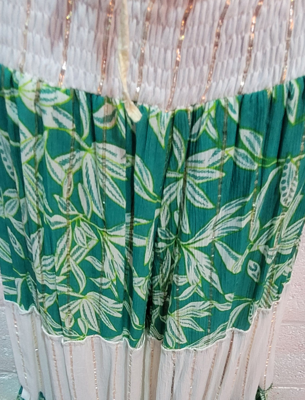 Lianna Leaf Wide Leg Pallazzo Pant, Green, Ivory & Gold