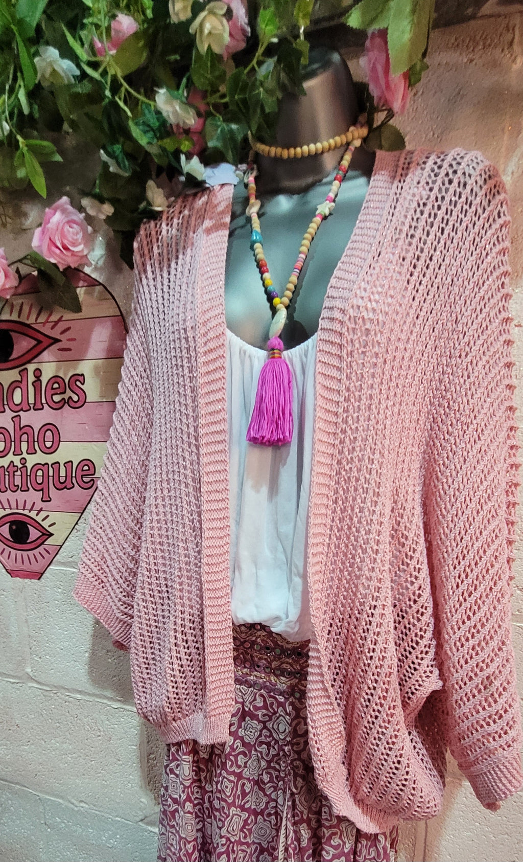 Vanessa Mesh Sparkle Slouch Cardigan Pink & Gold